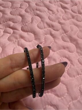 Women’s Black Crystal Hoop Earrings - Elegant Sparkle